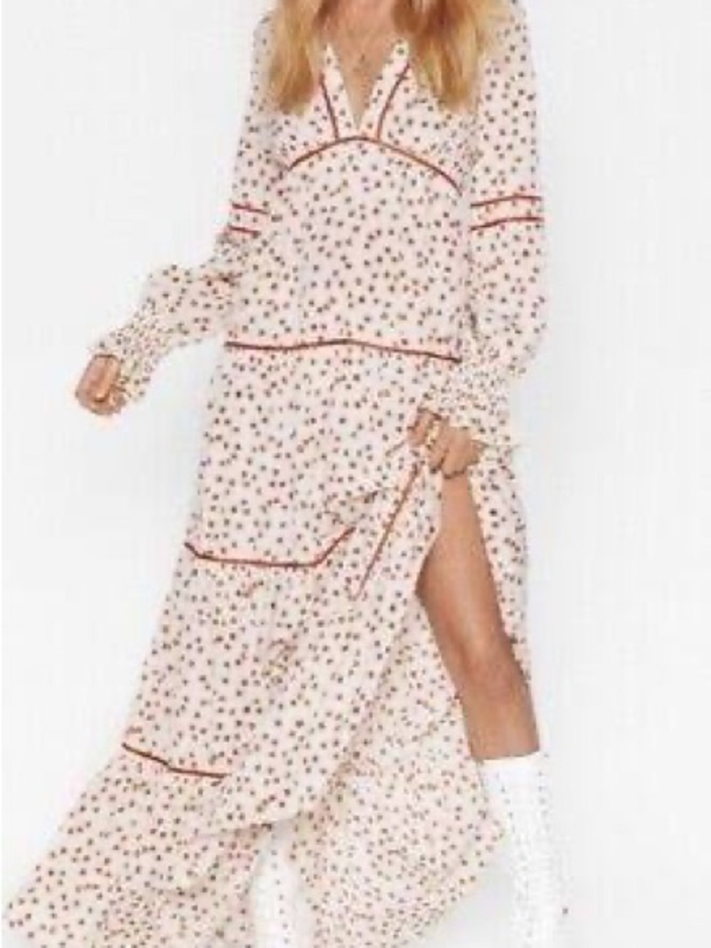 Nasty Gal Floral Tiered Maxi Dress US 0 NWT Boho Prairie Long Sleeve